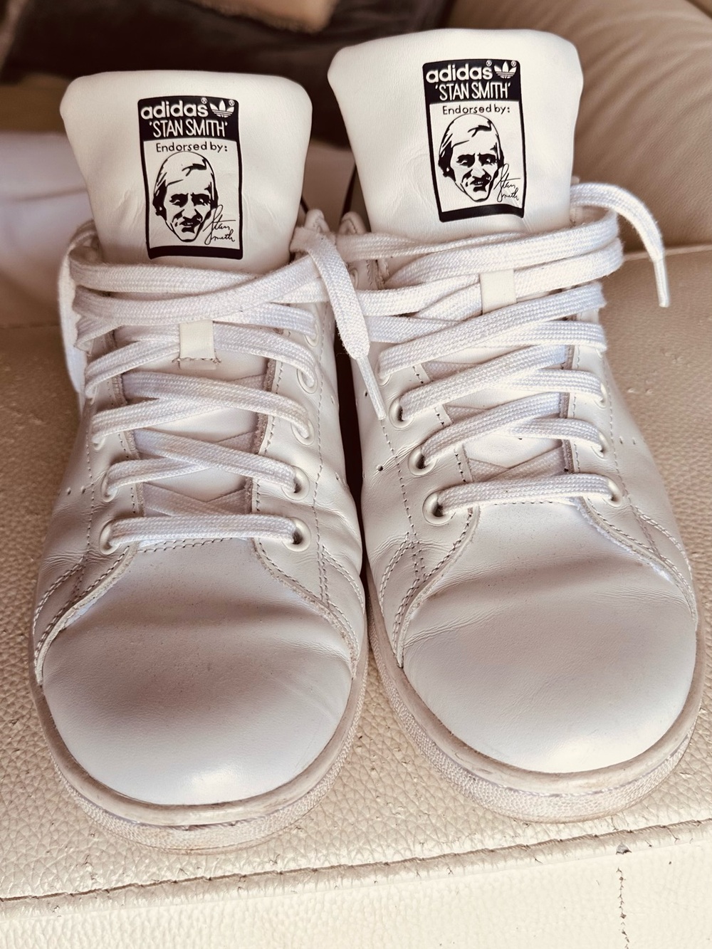Adidas Stan Smith White/Navy blue, Leather Low-Top Sneakers